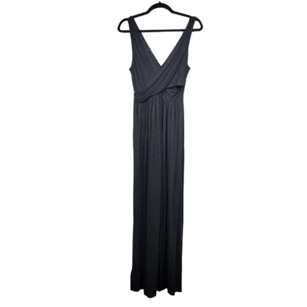 Loft Womens Sleeveless Grey V-Neck Crossover Front Jersey Maxi Dress Size S NWT - Picture 5 of 7